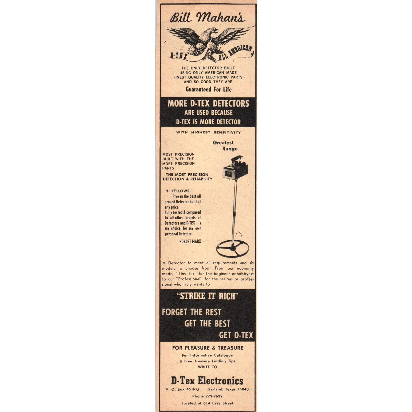 D-Tex Electronics Garland Texas Metal Detectors 1971 Magazine Ad AD8-R9
