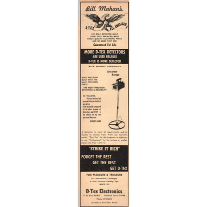 D-Tex Electronics Garland Texas Metal Detectors 1971 Magazine Ad AD8-R9