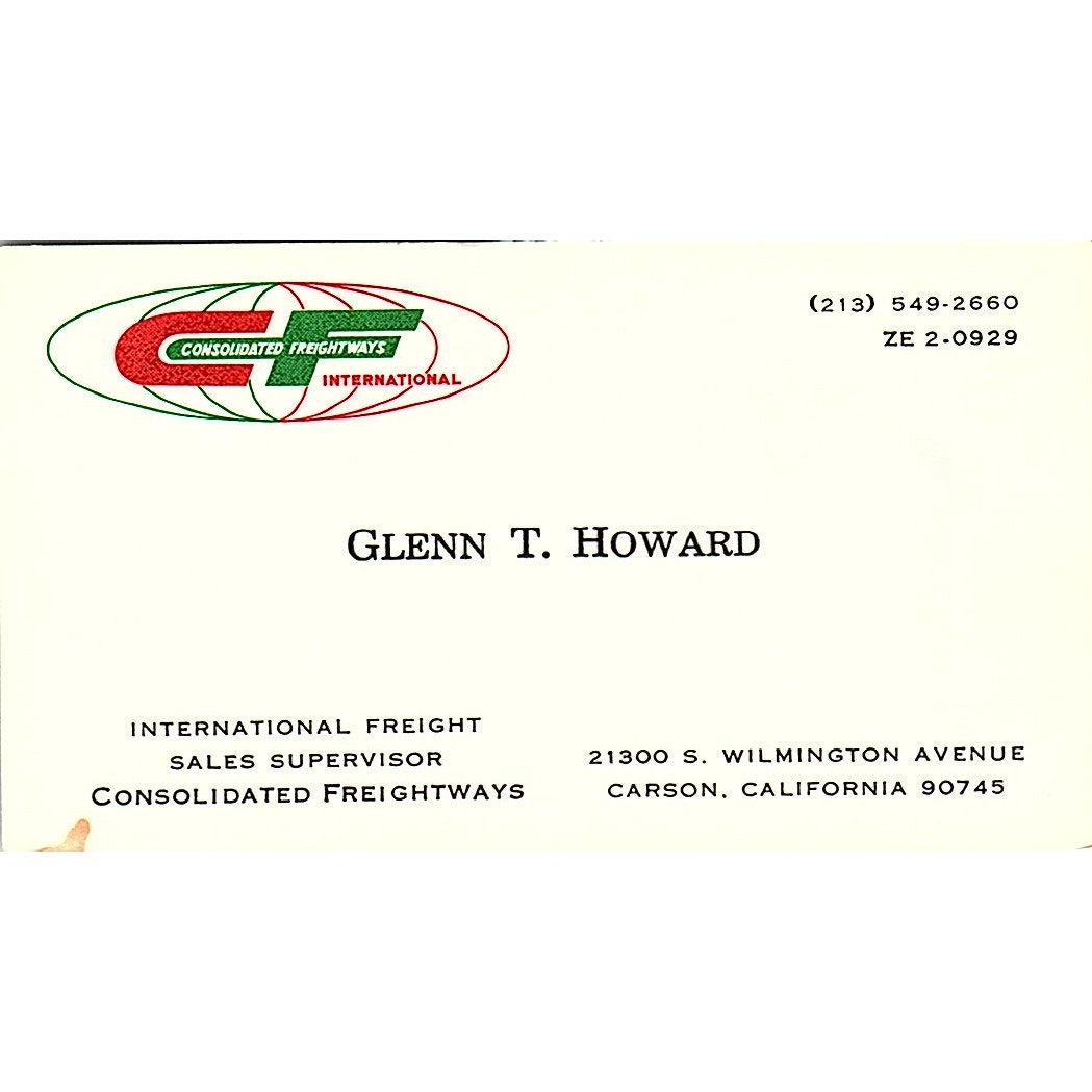 Consolidated Freightways Glenn T. Howard Carson CA Vintage Business Card SB4-B6