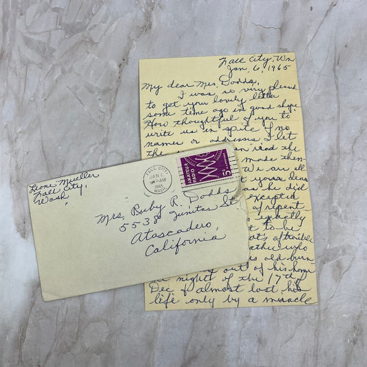 1965 Handwritten Letter Leone Mueller Fall City to Ruby R. Dodds Atascadero AE6