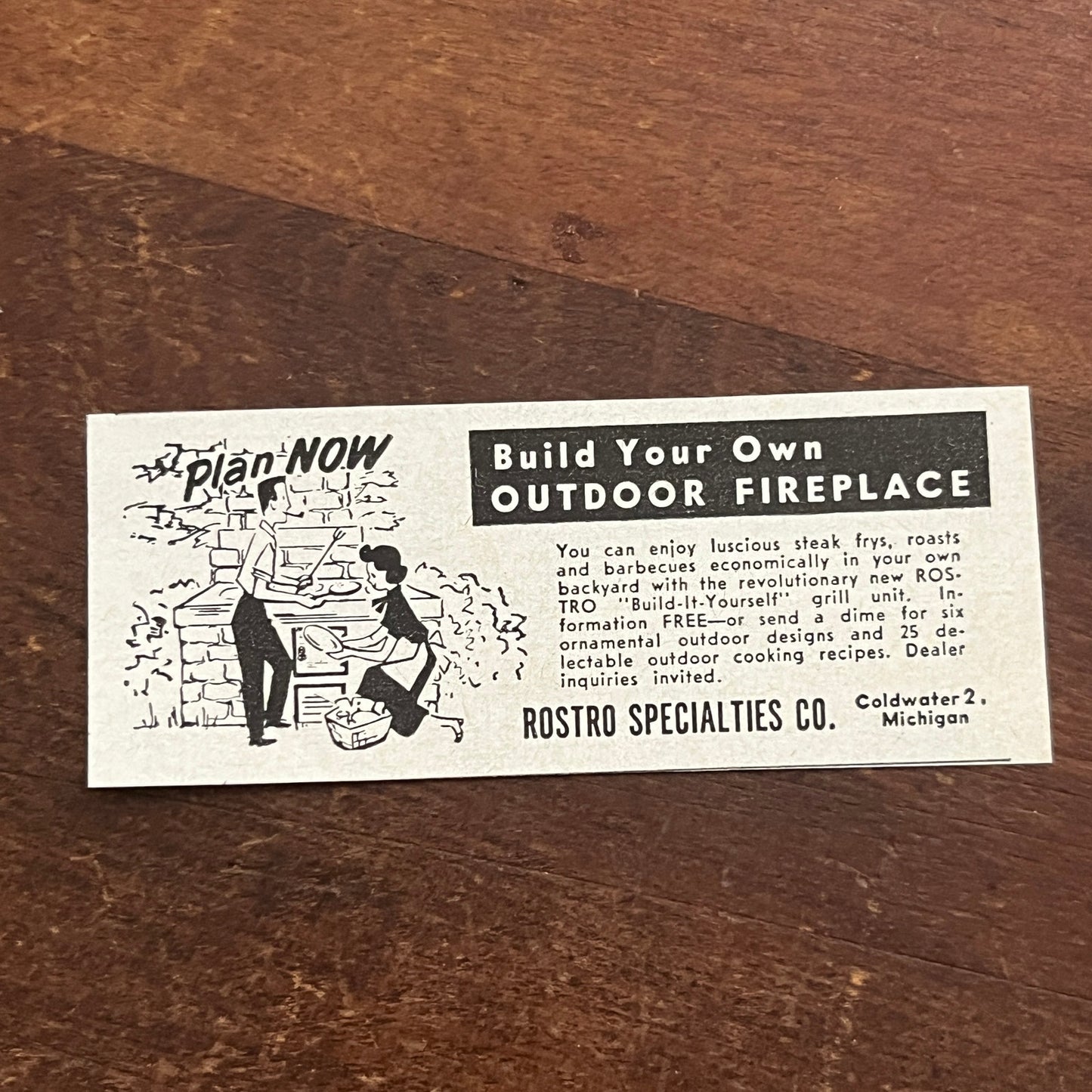 DIY Outdoor Fireplace - Rostro Specialties Co Coldwater MI 1955 Ad AG1-S1