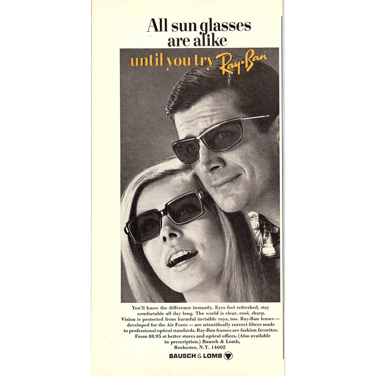 Ray-Ban Sunglasses -Bausch & Lomb Rochester NY 1967 Ad AG2-1