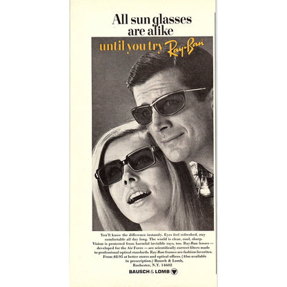Ray-Ban Sunglasses -Bausch & Lomb Rochester NY 1967 Ad AG2-1
