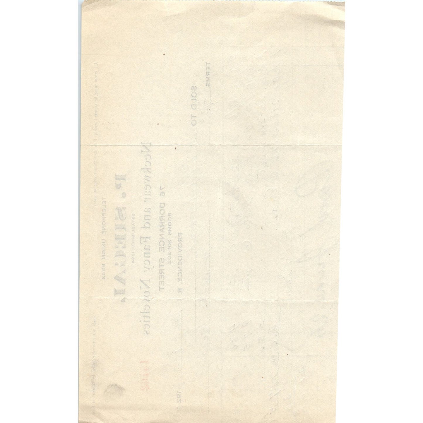 P. Siegal Neckwear Providence RI 1925 Original Billhead Letterhead Receipt D8