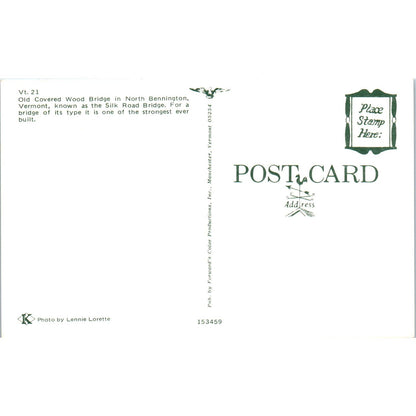 Silk Road Bridge North Bennington Vermont Covered Bridge Postcard PB13