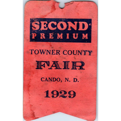 1929 Towner County Fair Cando NC Second Premium Stub AE2