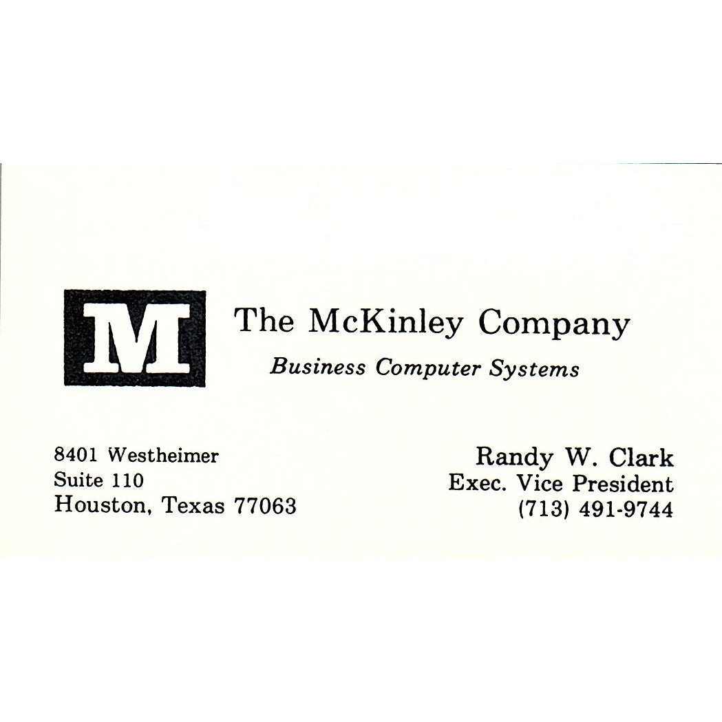 The McKinley Company Randy W Clark Houston TX Vintage Business Card SD9-B2