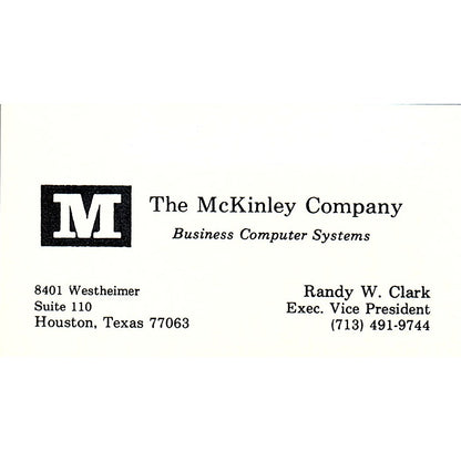 The McKinley Company Randy W Clark Houston TX Vintage Business Card SD9-B2