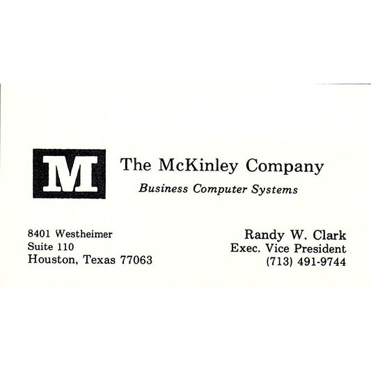 The McKinley Company Randy W Clark Houston TX Vintage Business Card SD9-B2
