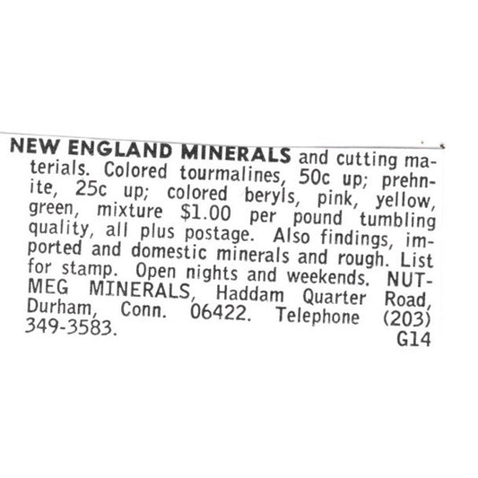 Nutmeg Minerals Lapidary Specimens Durham CT 1972 Ad AF8-S18