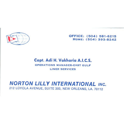 Norton Lilly International Capt. Adi H Vakharia Vintage Business Card SD8-B18