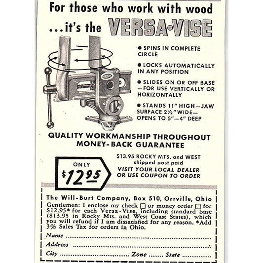 Versa-Vise - The Will-Burt Company Orrville Ohio 1955 Ad AF9-M1
