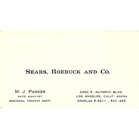 Sears Roebuck & Co. M. J. Parker Los Angeles CA Vintage Business Card SB4-B8