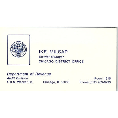 Department of Revenue Ike Milsap Chicago IL Vintage Business Card SF3-B7
