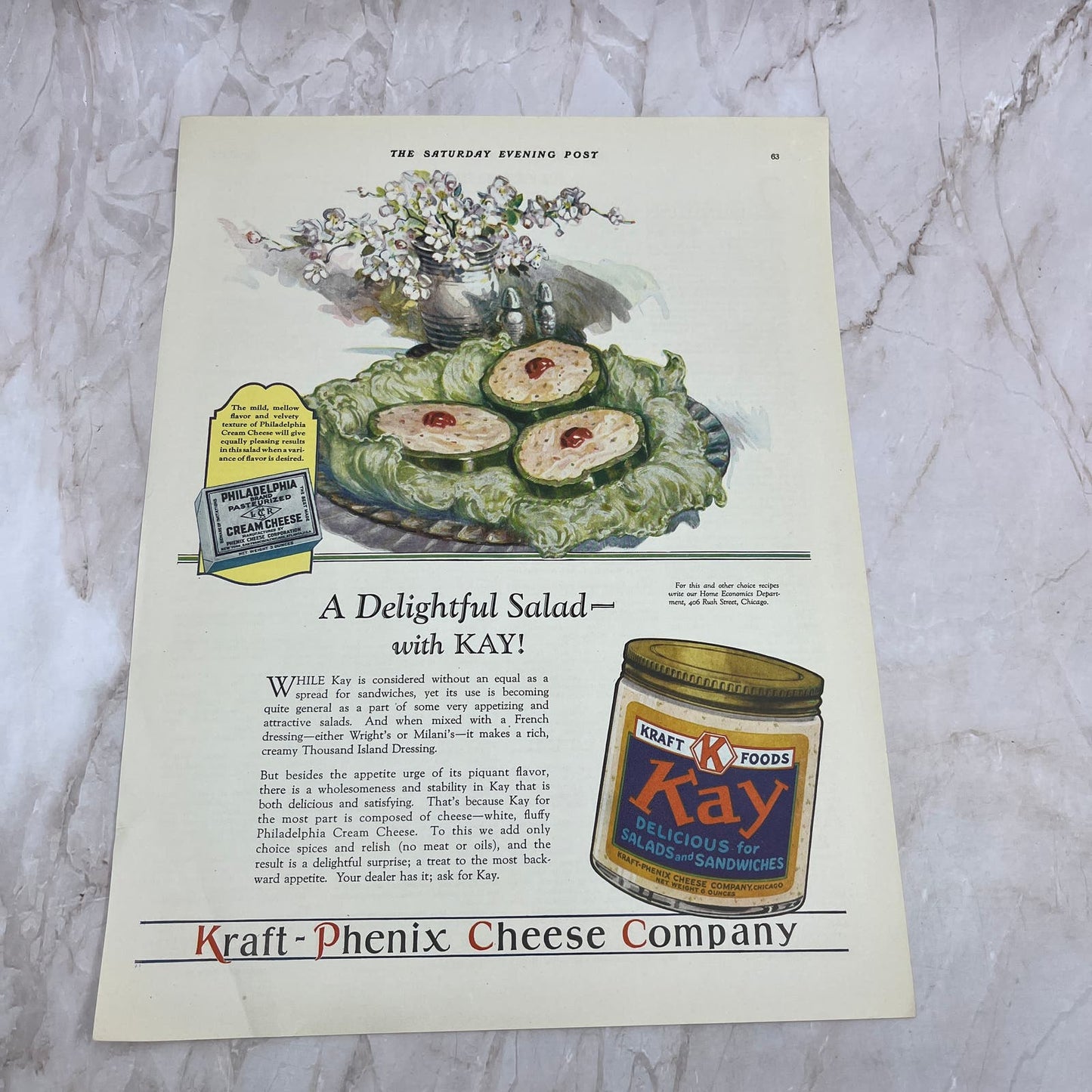 Kraft-Phenix Cheese Company Kay 1928 Original Magazine Advertisement FL6-8