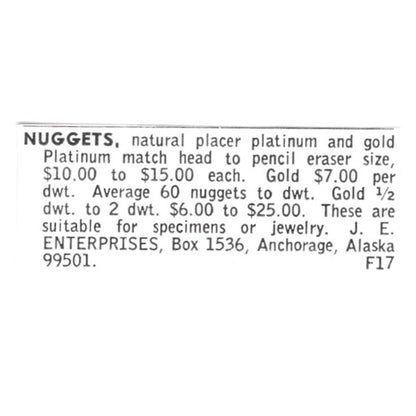 J.E. Enterprises Nuggets Anchorage Alaska 1972 Ad AF8-S19