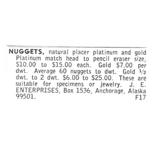 J.E. Enterprises Nuggets Anchorage Alaska 1972 Ad AF8-S19