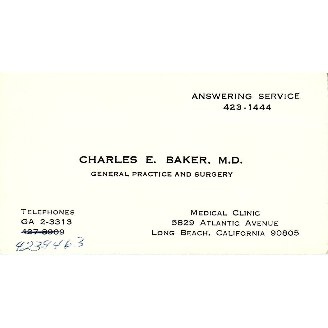 General Practice and Surgery Charles E. Long Beach, Ca Business Card SF3-B8