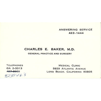 General Practice and Surgery Charles E. Long Beach, Ca Business Card SF3-B8