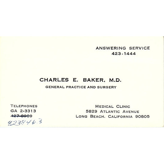 General Practice and Surgery Charles E. Long Beach, Ca Business Card SF3-B8
