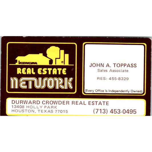 John A Toppass Real Estate Network Durward Crowder Houston Business Card SD4-B5