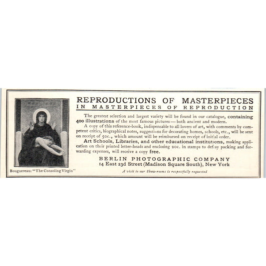 Bouguereau The Consoling Virgin Repro Berlin Photographic Co c1905 Ad AF1-CM4