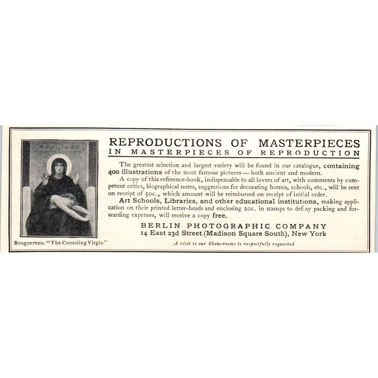 Bouguereau The Consoling Virgin Repro Berlin Photographic Co c1905 Ad AF1-CM4