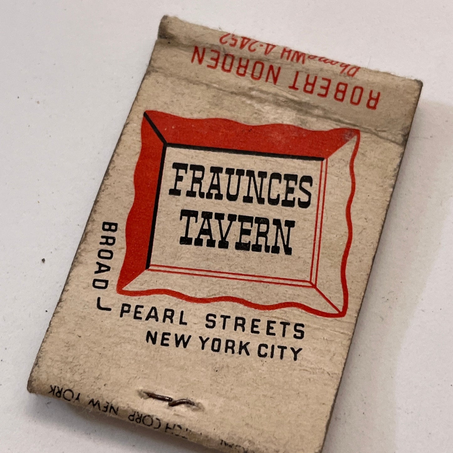Fraunces Tavern Robert Norden Pearl St NY Vintage Matchbook Cover TB8-MB3-9