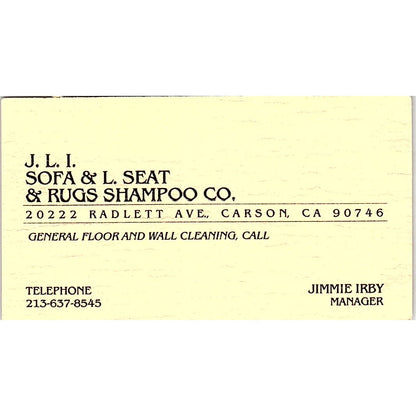 J.l.i. Sofa & L. Seat & Rugs Shampoo Jimmie Irby Carson CA Business Card SF3-B6