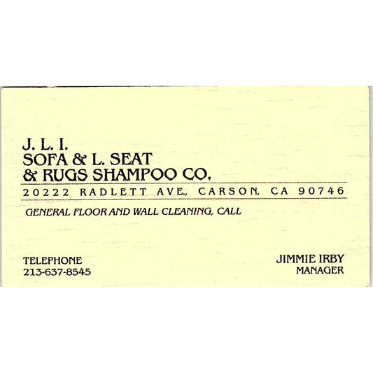 J.l.i. Sofa & L. Seat & Rugs Shampoo Jimmie Irby Carson CA Business Card SF3-B6