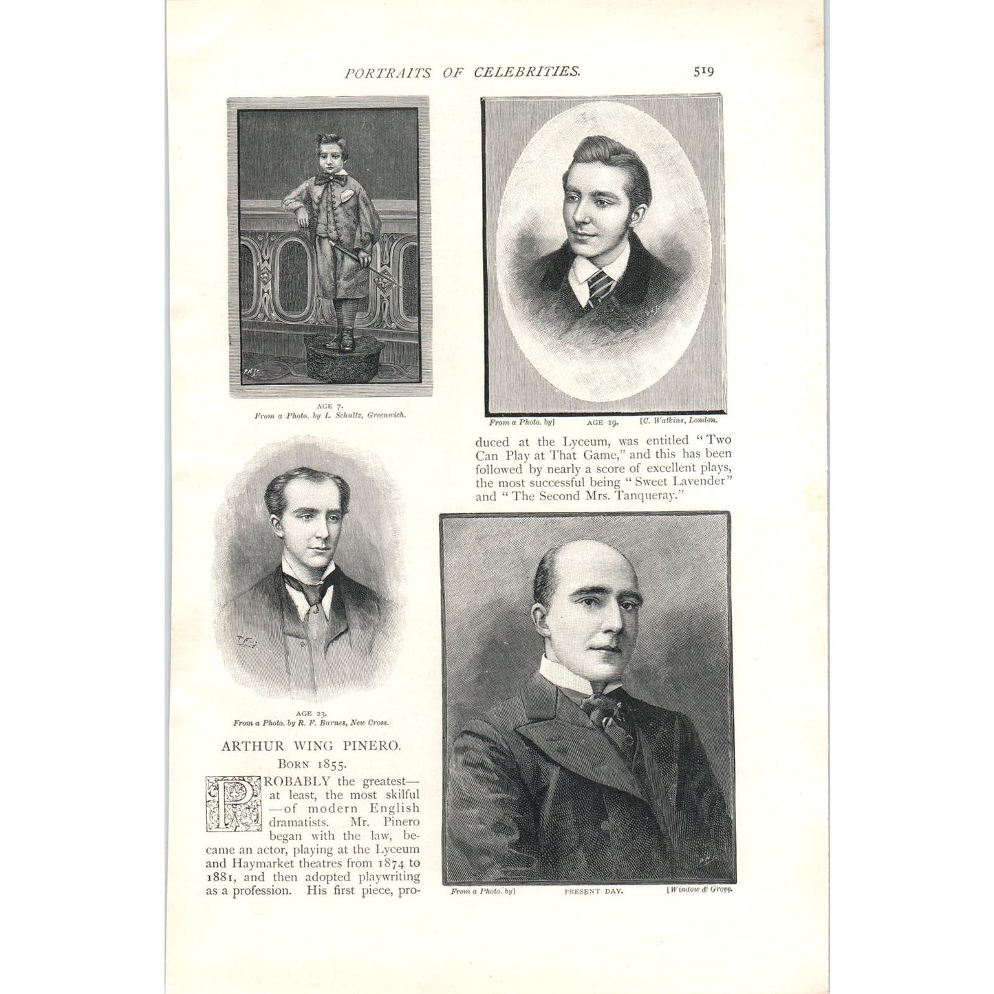 Portrait of Celebrities Arthur Wing Pinero 1897 Victorian Article AE9-TS1