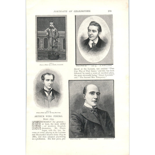 Portrait of Celebrities Arthur Wing Pinero 1897 Victorian Article AE9-TS1