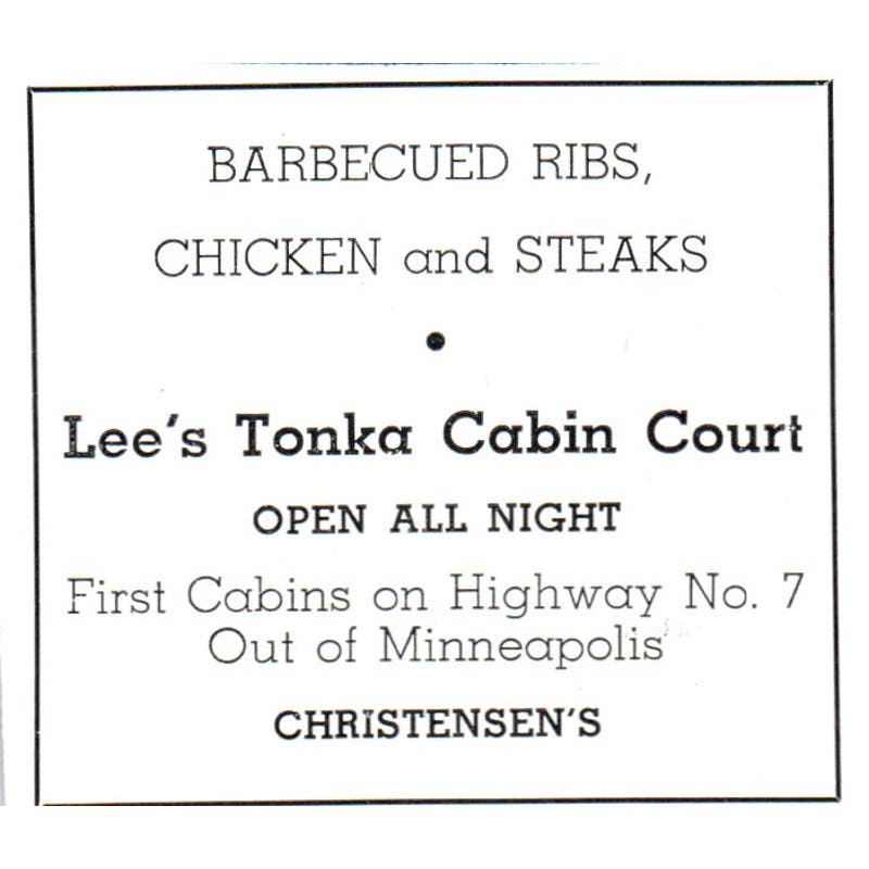 Lee's Tonka Cabin Court Christensen's Hwy 7 Minneapolis MN 1940 Ad AF1-SS4