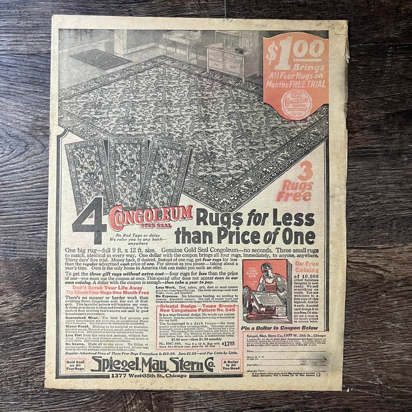 Congoleum Gold Seal Rugs Spiegel, May, Stern Co Vintage Magazine Ad 10x14 V7