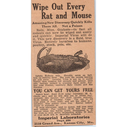 Imperial Laboratories Rat and Mouse Trap Kansas City MO 1922 Magazine Ad AF2-A5