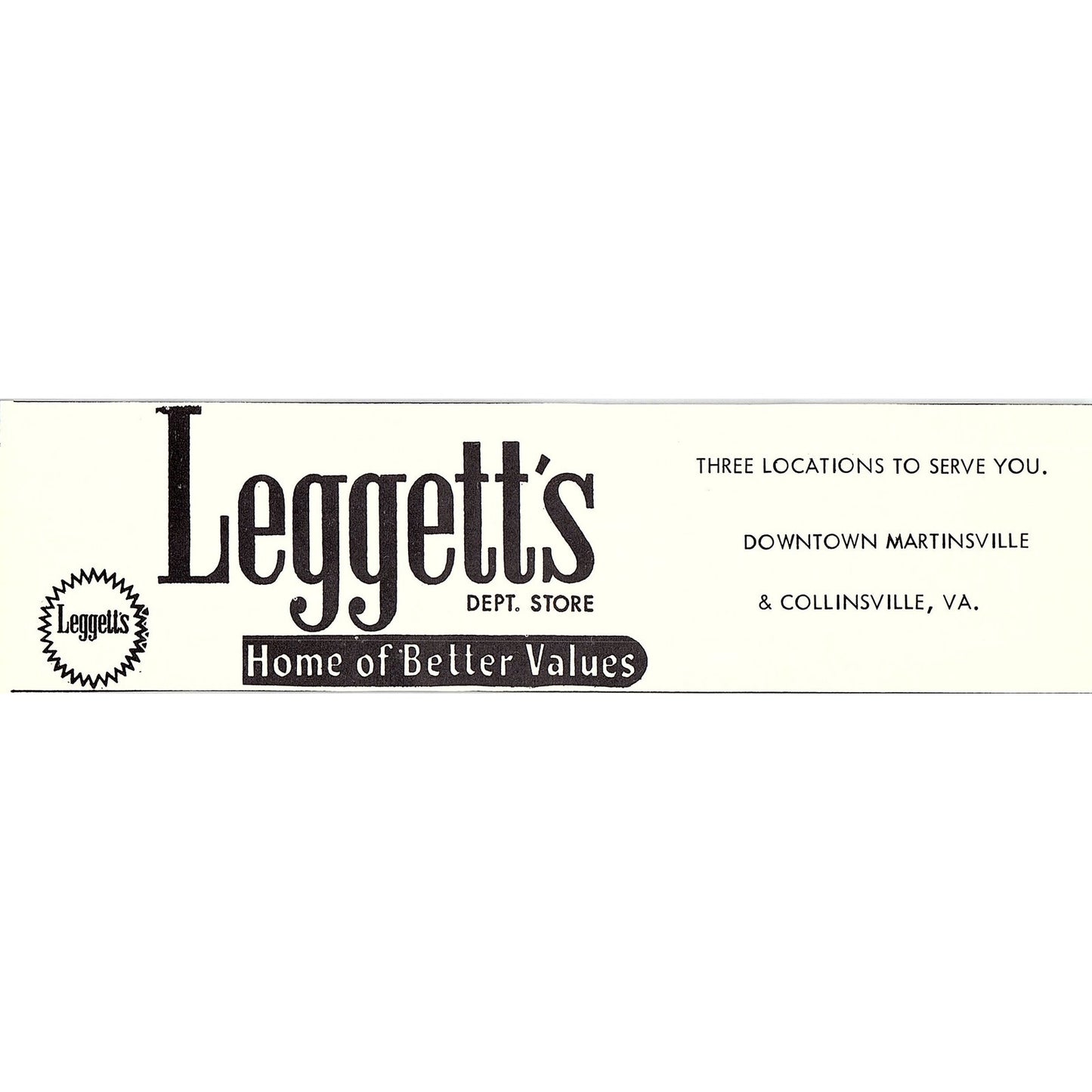 Leggett's Dept Store - Home of Better Values Martinsville VA 1960s Ad AG2-5