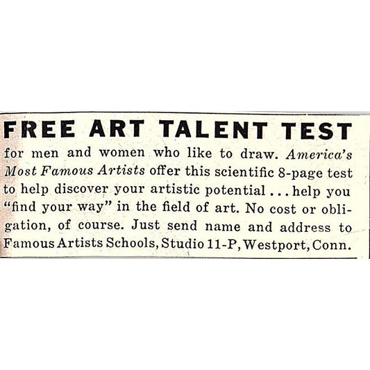 Art Talent Test - Famous Artists Schools Westport CT 1955 Ad AF9-S2