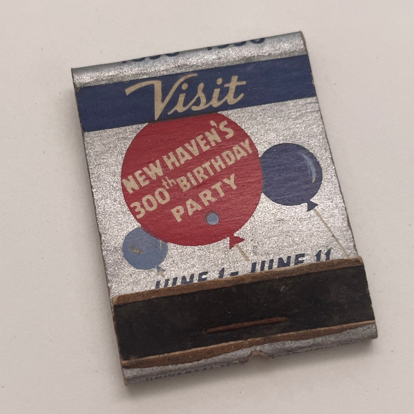 New Haven CT 300th Birthday Party Vintage Matchbook Cover TB8-MB2-4