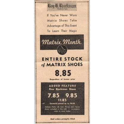 Roy Bjorkman Matrix Shoes 4x8 1935 Minneapolis Journal Advertisement AE7-N9