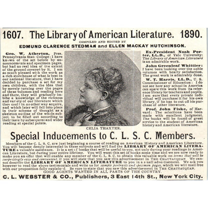 Celia Thaxter American Literature C.L. Webster & Co c1890 Victorian Ad AE8-CH1