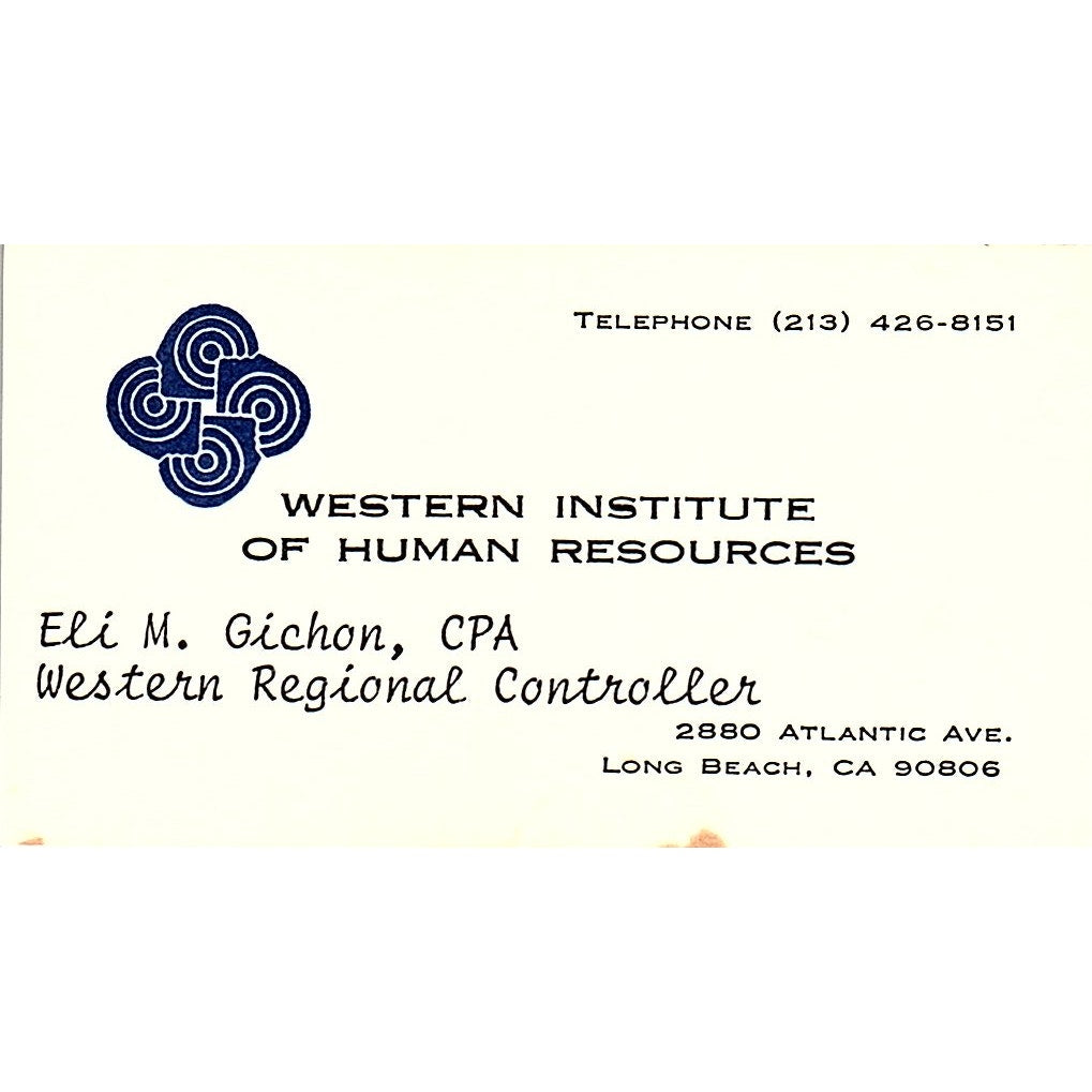 Eli M Gichon Western Institute of Human Resources Long Beach Vtg Card SD9-B11