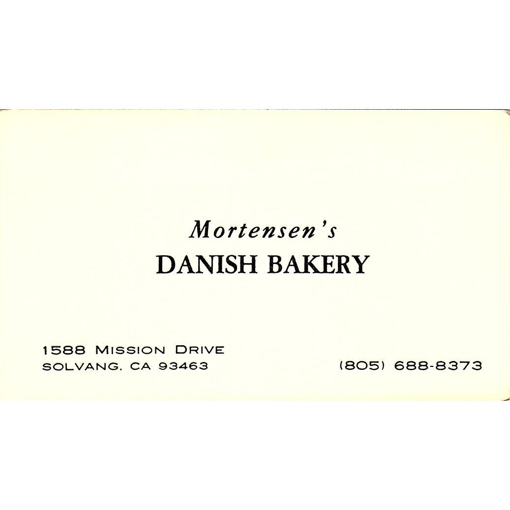 Mortensen's Danish Bakery Solvang CA Vintage Business Card SD9-B10