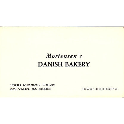 Mortensen's Danish Bakery Solvang CA Vintage Business Card SD9-B10