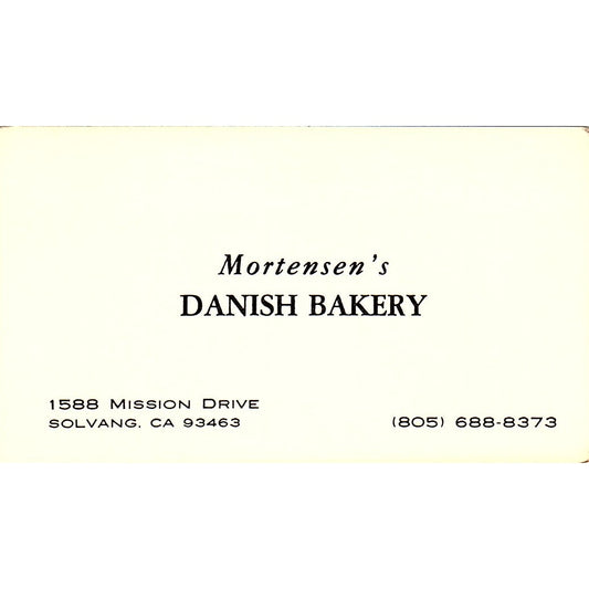Mortensen's Danish Bakery Solvang CA Vintage Business Card SD9-B10