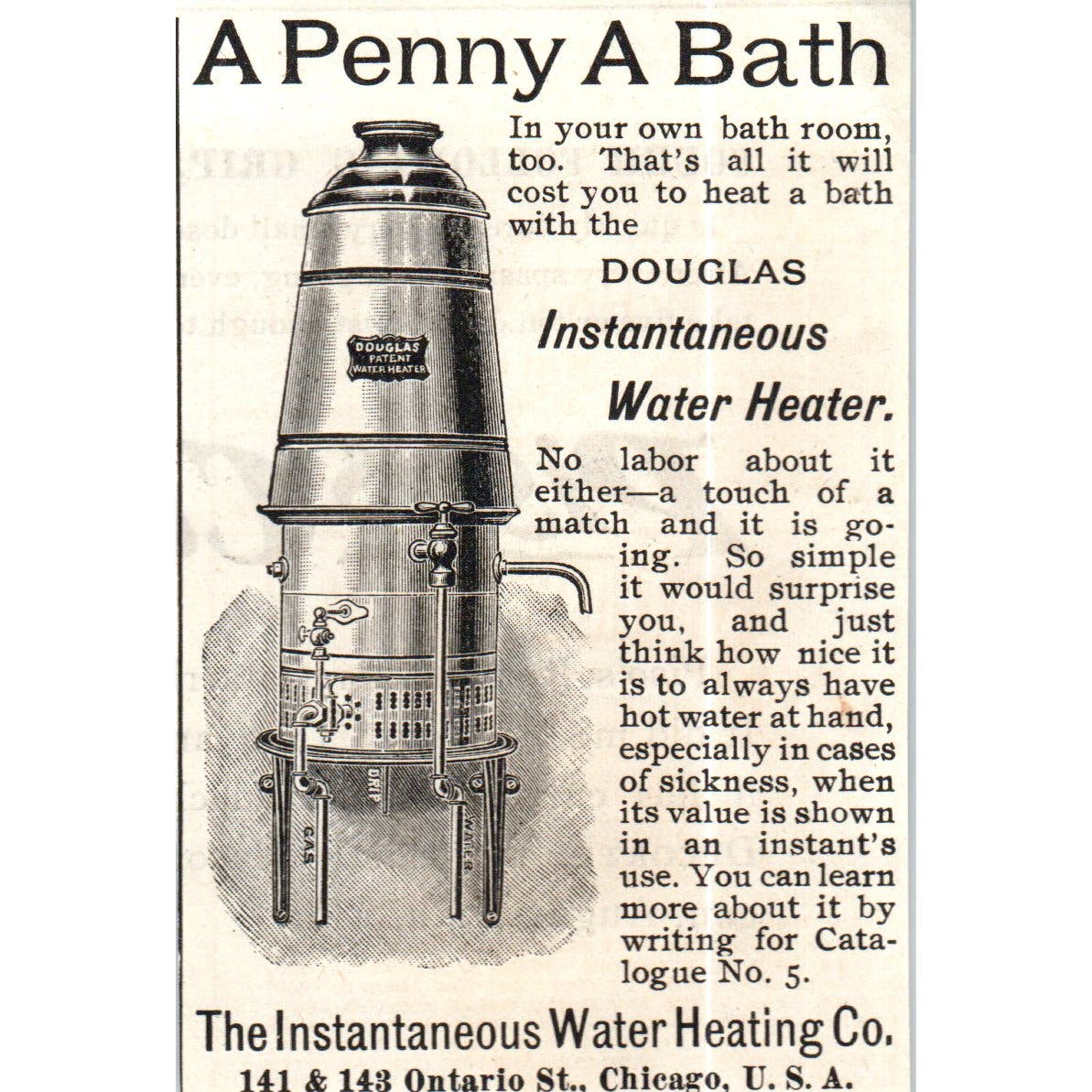 The Instantaneous Water Heating Co Chicago c1890 Victorian Ad AE8-CH5