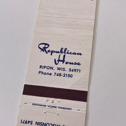 Republican House Ripon WI Vintage Matchbook Cover TB6-MB2-1