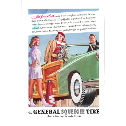 1947 The General Squeegee Tire - Cheerleaders - Vintage Magazine Ad D18