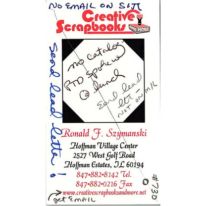 Creative Scrapbooks Ronald F Szymanski Hoffman Estates IL Business Card SC9-B10