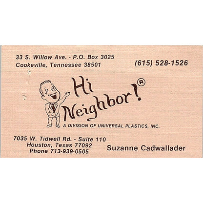 Hi Neighbor Suzanne Cadwallader Houston Texas Vintage Business Card SB4-B2