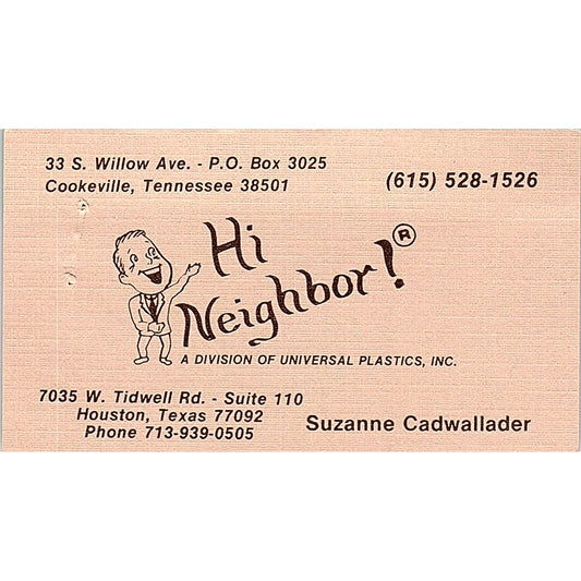 Hi Neighbor Suzanne Cadwallader Houston Texas Vintage Business Card SB4-B2